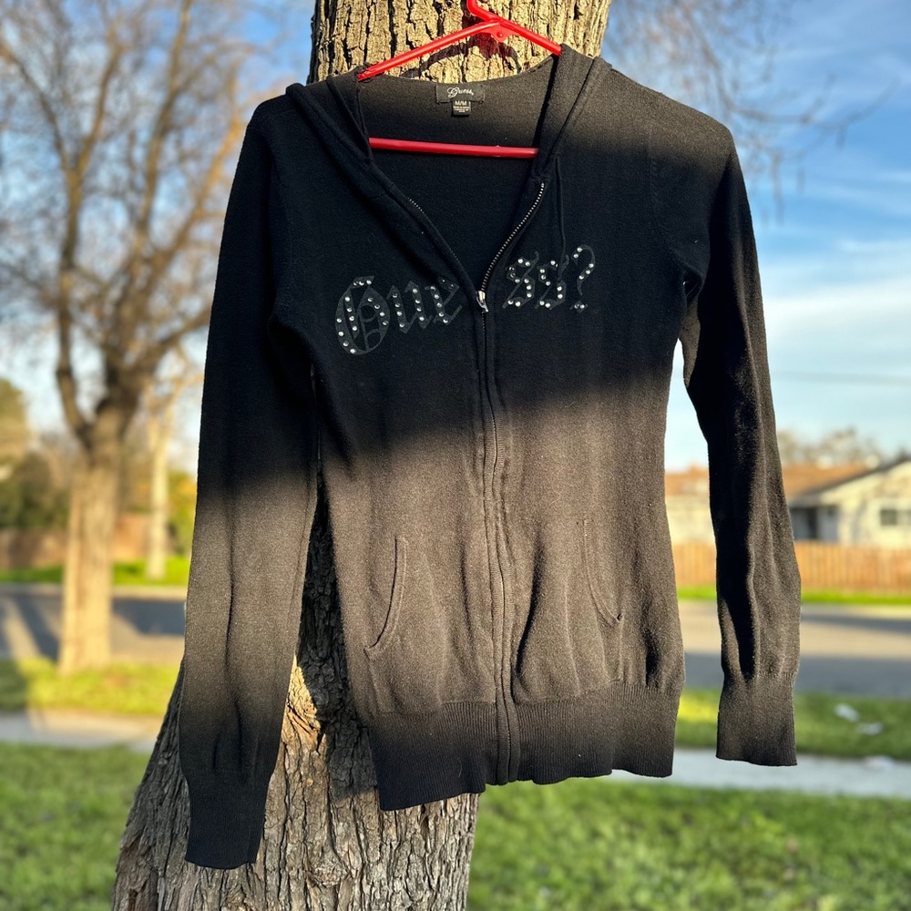 Guess Y2K Rhinestone Women's Black Zip Hoodie